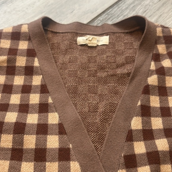LA Hearts Cropped Soft Chocolate Brown Checkered Women's Sweater XS - Picture 4 of 4